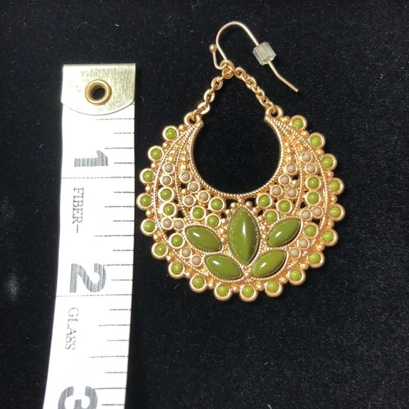 Lia Sophia Gold Earrings with Olive stones - Picture 4 of 5